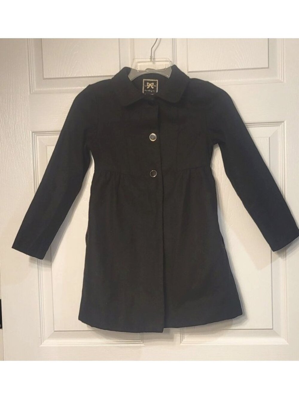 Gymboree Black Long Dressy Coat Lined Bow Detail M (7/8) Buttons Winter